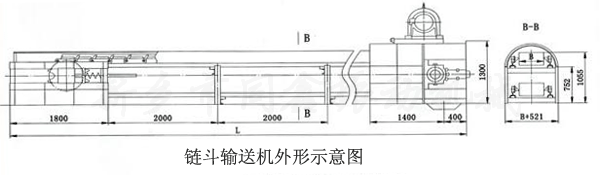 鏈斗式輸送機(鏈斗輸送機)產(chǎn)品外形示意圖-同鑫振動機械